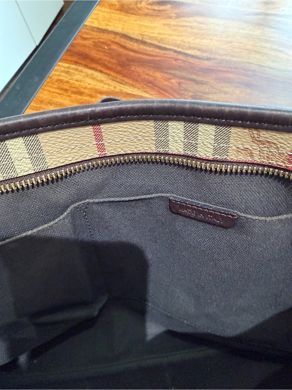 Burberry Beige Plaid Tote with Dark Brown Straps - Picture 6 of 6